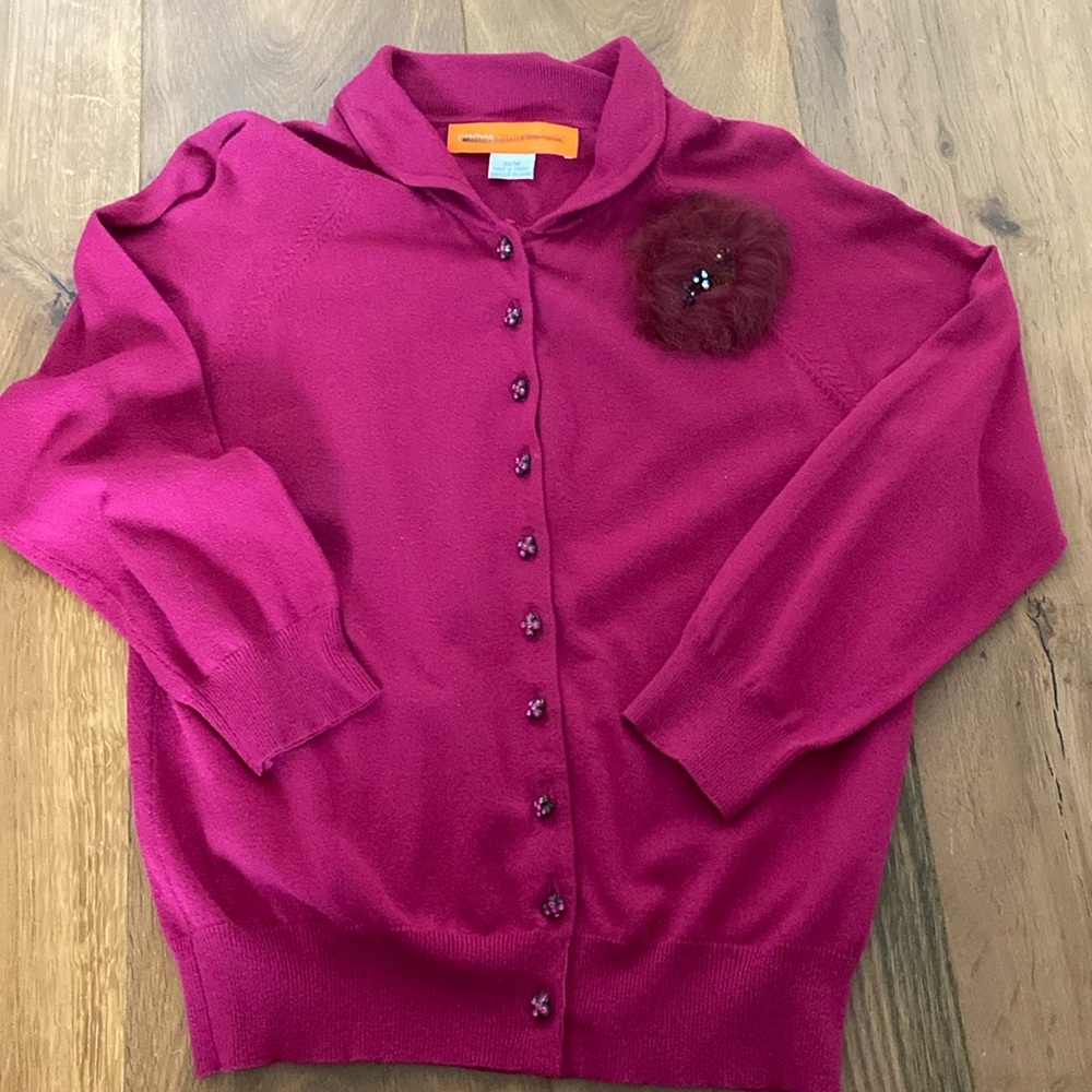 Cynthia Steffe Lightweight Soft Fuchsia Cardigan Jewel Buttons 3/4 Sleeves EUC